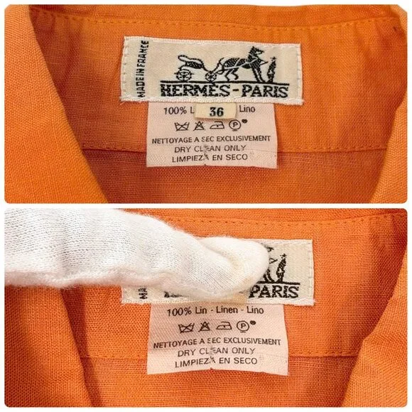 HERMES Vintage H Logo Horse Carriage Embroidery Shirt #36 Orange Button [106322] - Picture 12 of 12